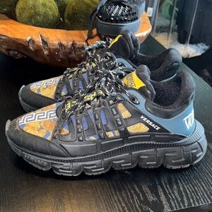 Versace Black and Blue Sneakers with Mesh Uppers